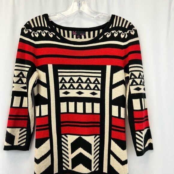 T/O Womens Sweater Dress Multicolor Geometric Stretch Knee Length Sleeve S - Picture 2 of 11